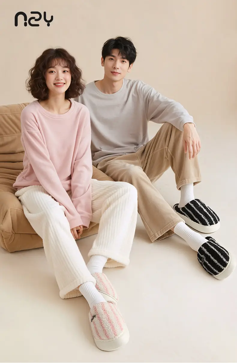 Qidan Shoe Factory Cotton Slippers for Women in Autumn and Winter Home Indoor Fleece-Lined Warm Thick-Soled Non-Slip Couple Cotton Slippers for Men — feature 1