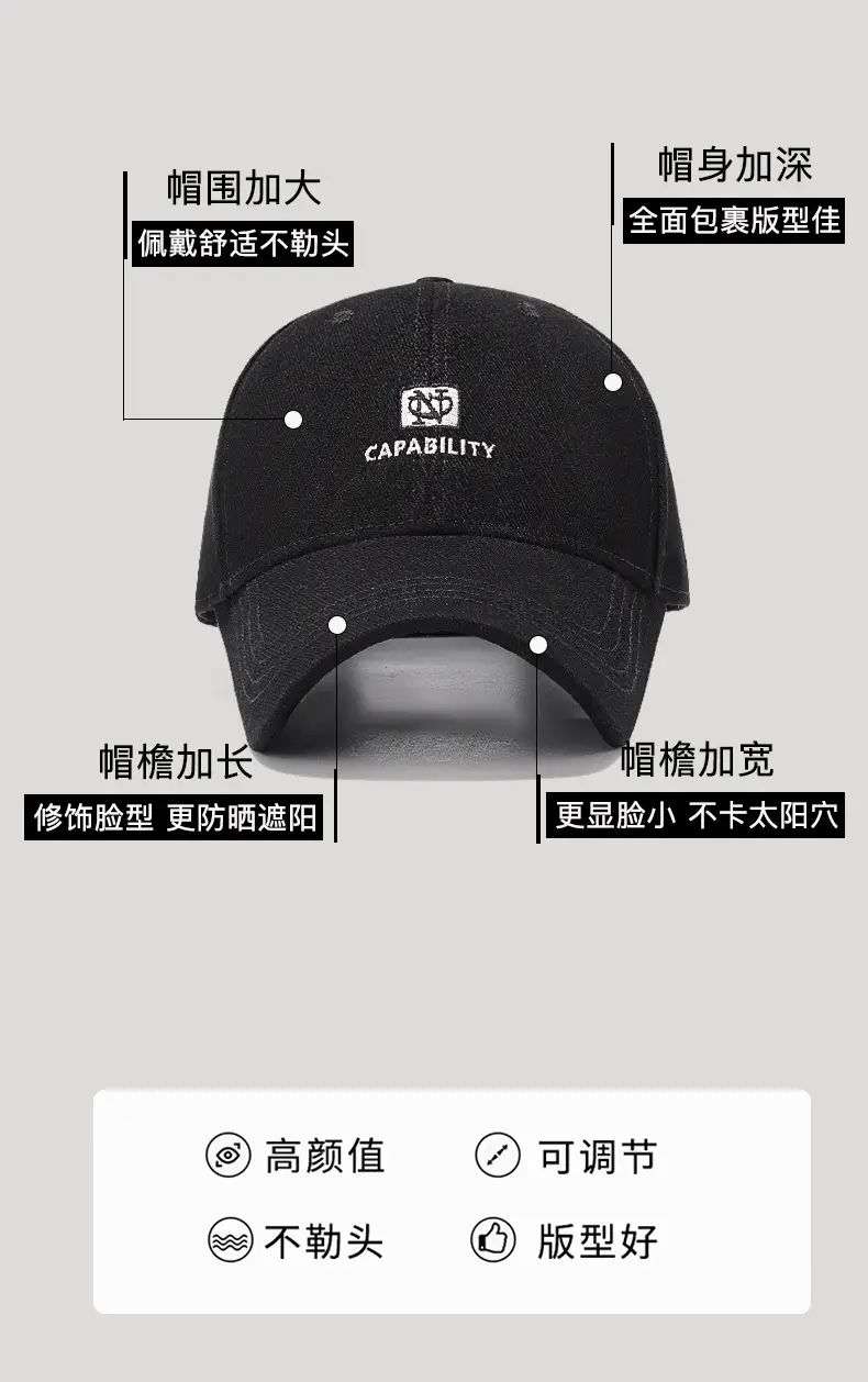 Black Embroidered Baseball Cap Unisex Korean Style — feature 3