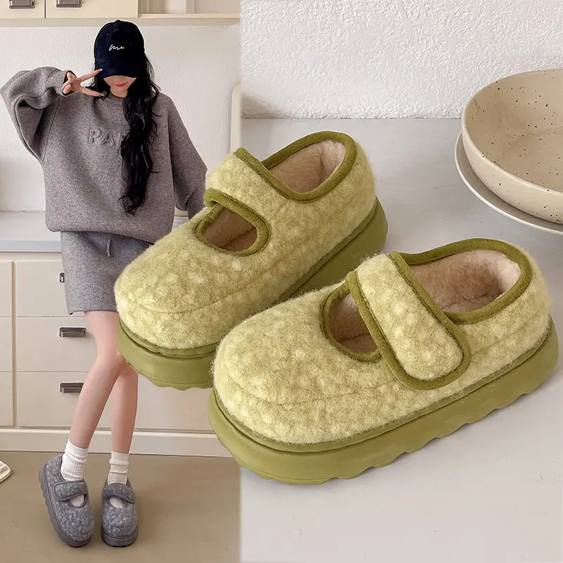 Nanbowan Retro Thick-Soled Plus Velvet Warm Cotton Shoes Low-Saturation Gray Women's Winter Height-Increasing Mary Jane Cotton Shoes Wholesale - Image 5