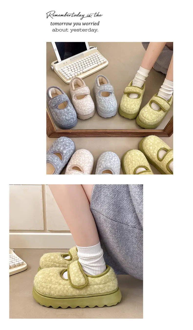 Nanbowan Retro Thick-Soled Plus Velvet Warm Cotton Shoes Low-Saturation Gray Women's Winter Height-Increasing Mary Jane Cotton Shoes Wholesale — feature 11