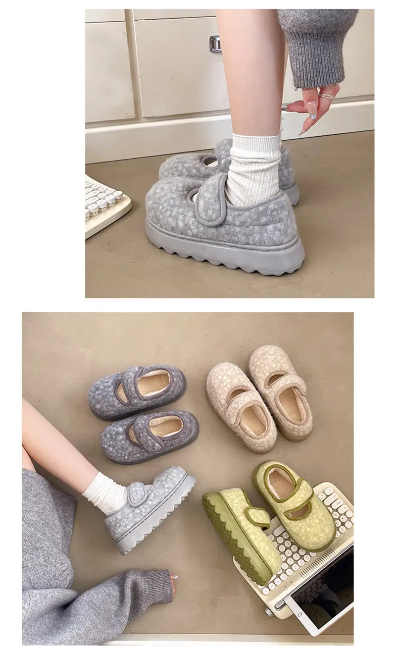 Nanbowan Retro Thick-Soled Plus Velvet Warm Cotton Shoes Low-Saturation Gray Women's Winter Height-Increasing Mary Jane Cotton Shoes Wholesale — feature 12
