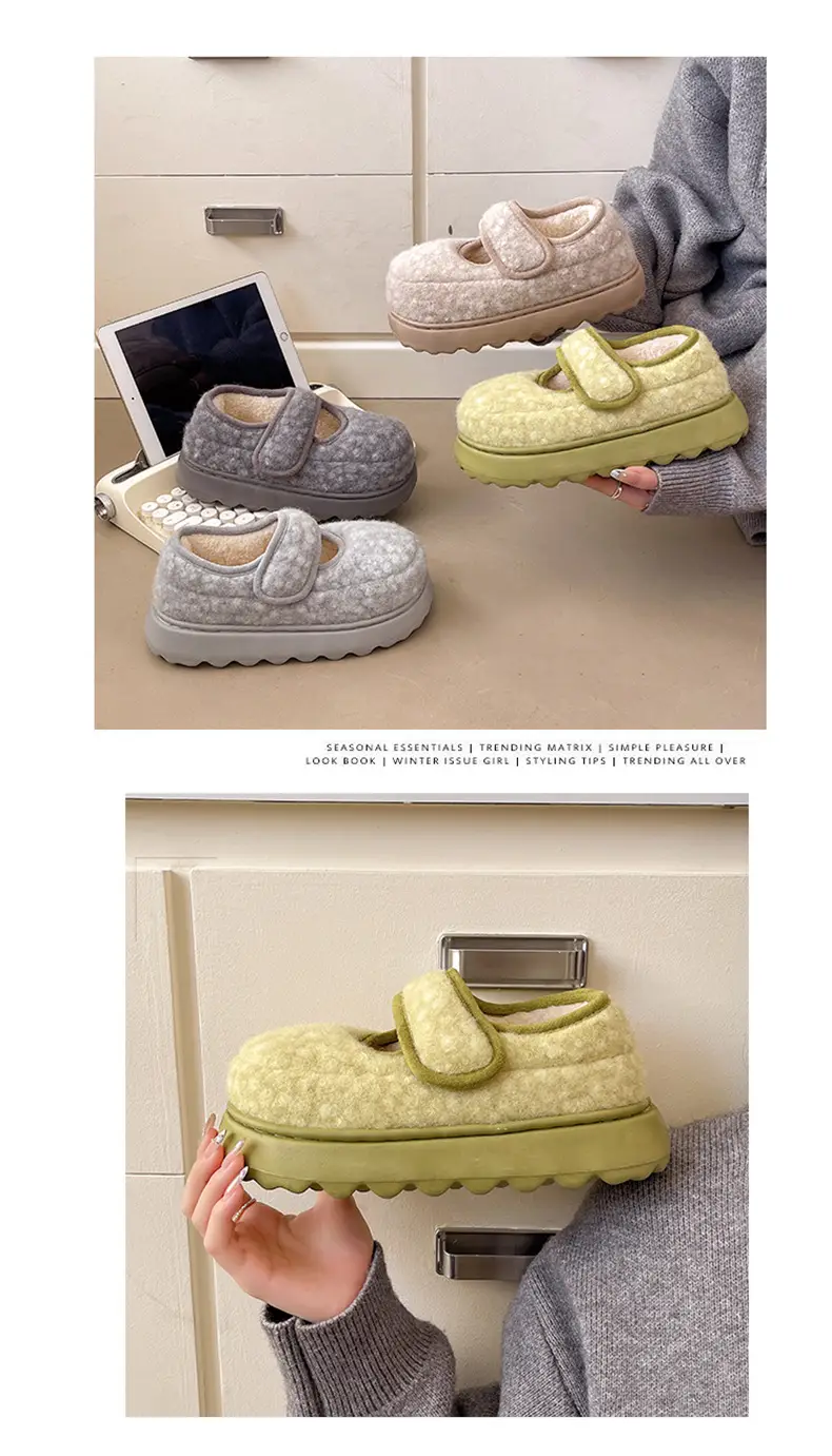 Nanbowan Retro Thick-Soled Plus Velvet Warm Cotton Shoes Low-Saturation Gray Women's Winter Height-Increasing Mary Jane Cotton Shoes Wholesale — feature 5