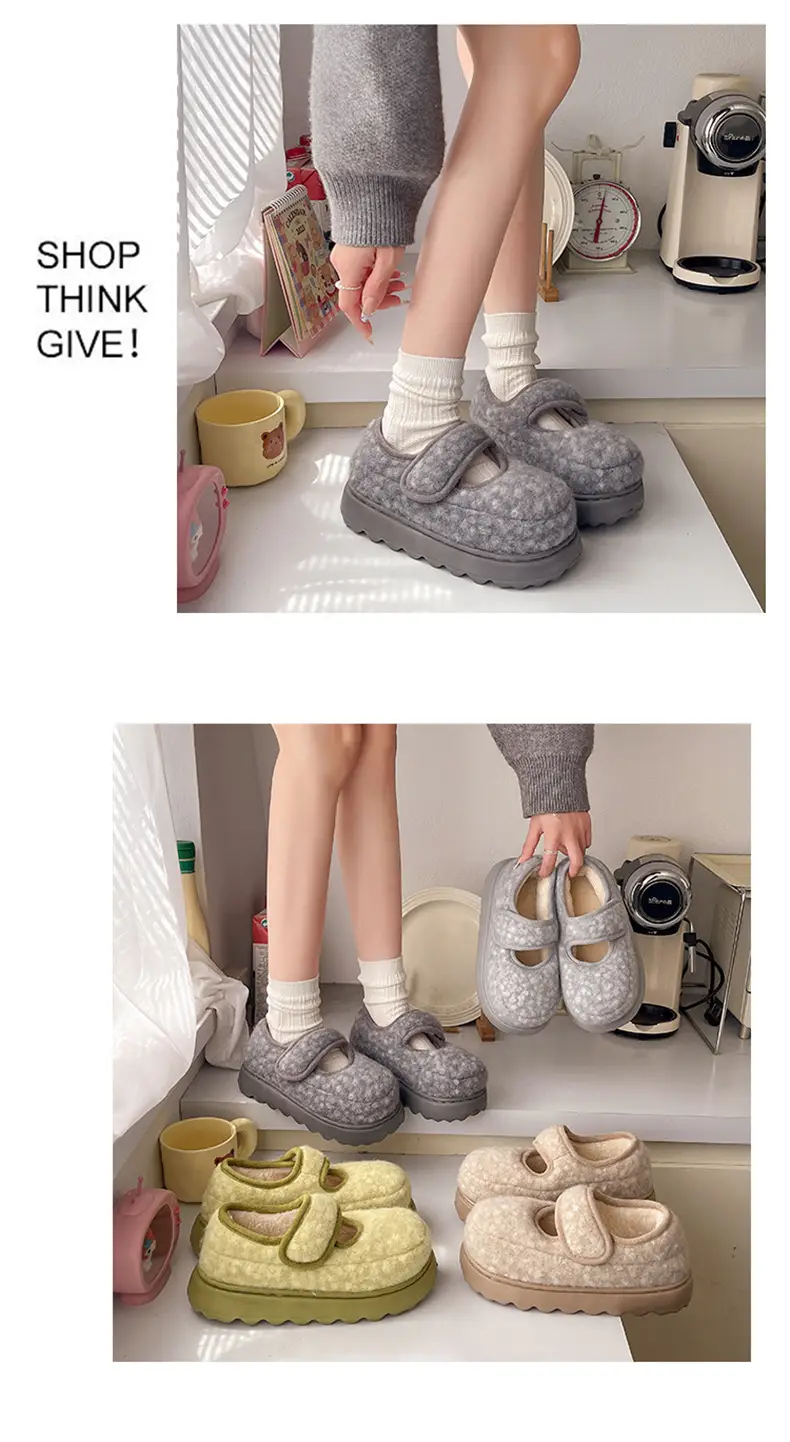 Nanbowan Retro Thick-Soled Plus Velvet Warm Cotton Shoes Low-Saturation Gray Women's Winter Height-Increasing Mary Jane Cotton Shoes Wholesale — feature 7