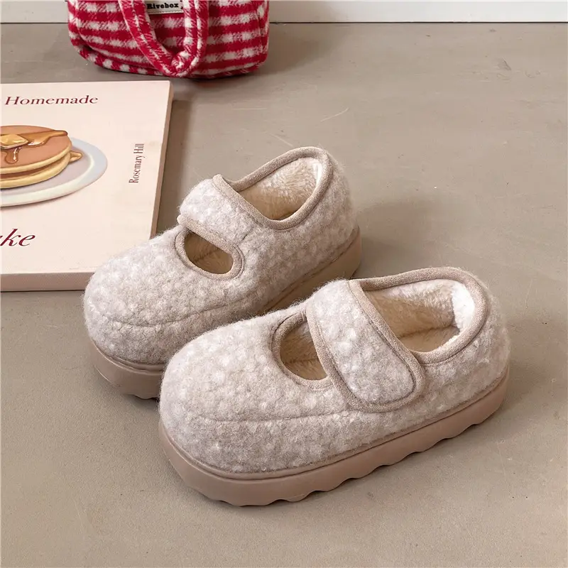 Nanbowan Retro Thick-Soled Plus Velvet Warm Cotton Shoes Low-Saturation Gray Women's Winter Height-Increasing Mary Jane Cotton Shoes Wholesale - Image 2