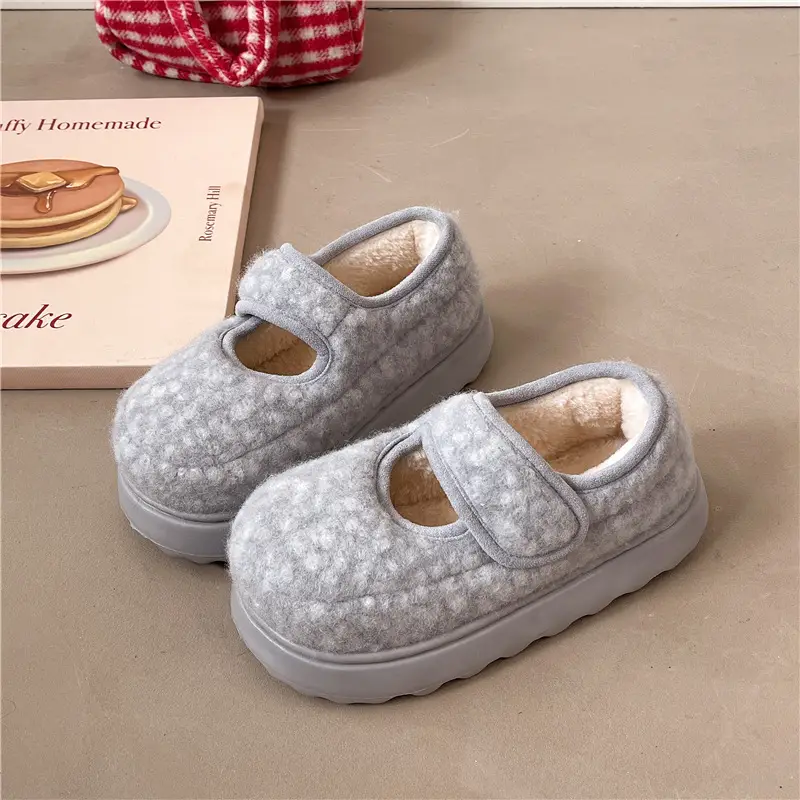 Nanbowan Retro Thick-Soled Plus Velvet Warm Cotton Shoes Low-Saturation Gray Women's Winter Height-Increasing Mary Jane Cotton Shoes Wholesale - Image 3
