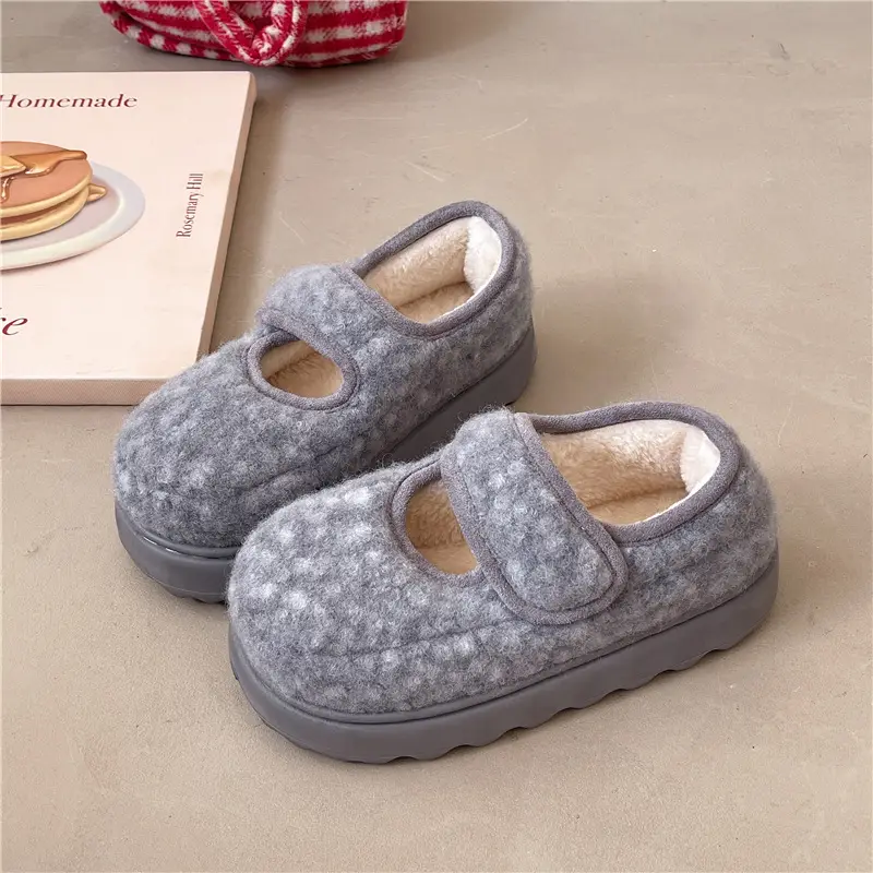 Nanbowan Retro Thick-Soled Plus Velvet Warm Cotton Shoes Low-Saturation Gray Women's Winter Height-Increasing Mary Jane Cotton Shoes Wholesale - Image 4