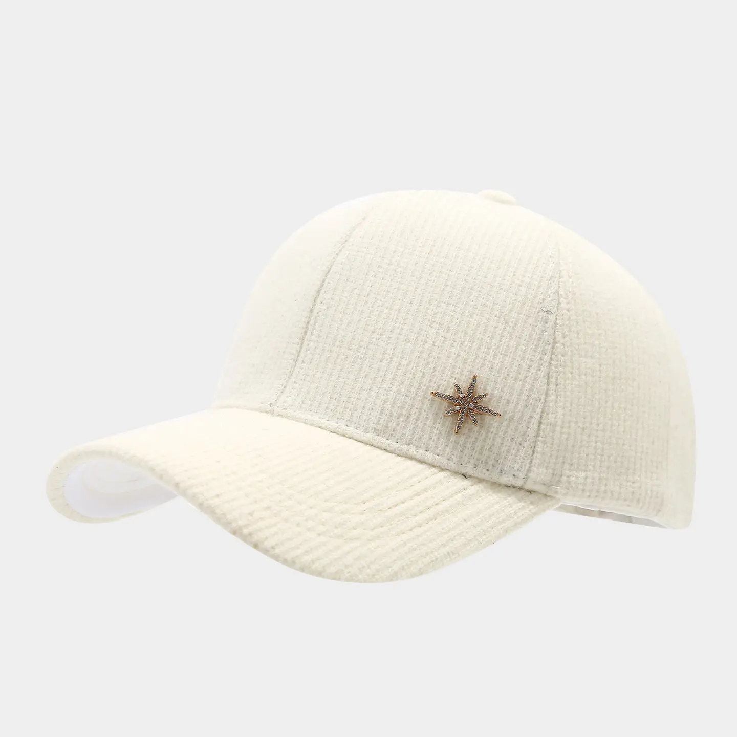 Women's Beige Knit Baseball Cap Autumn Winter Warm Casual - Image 2