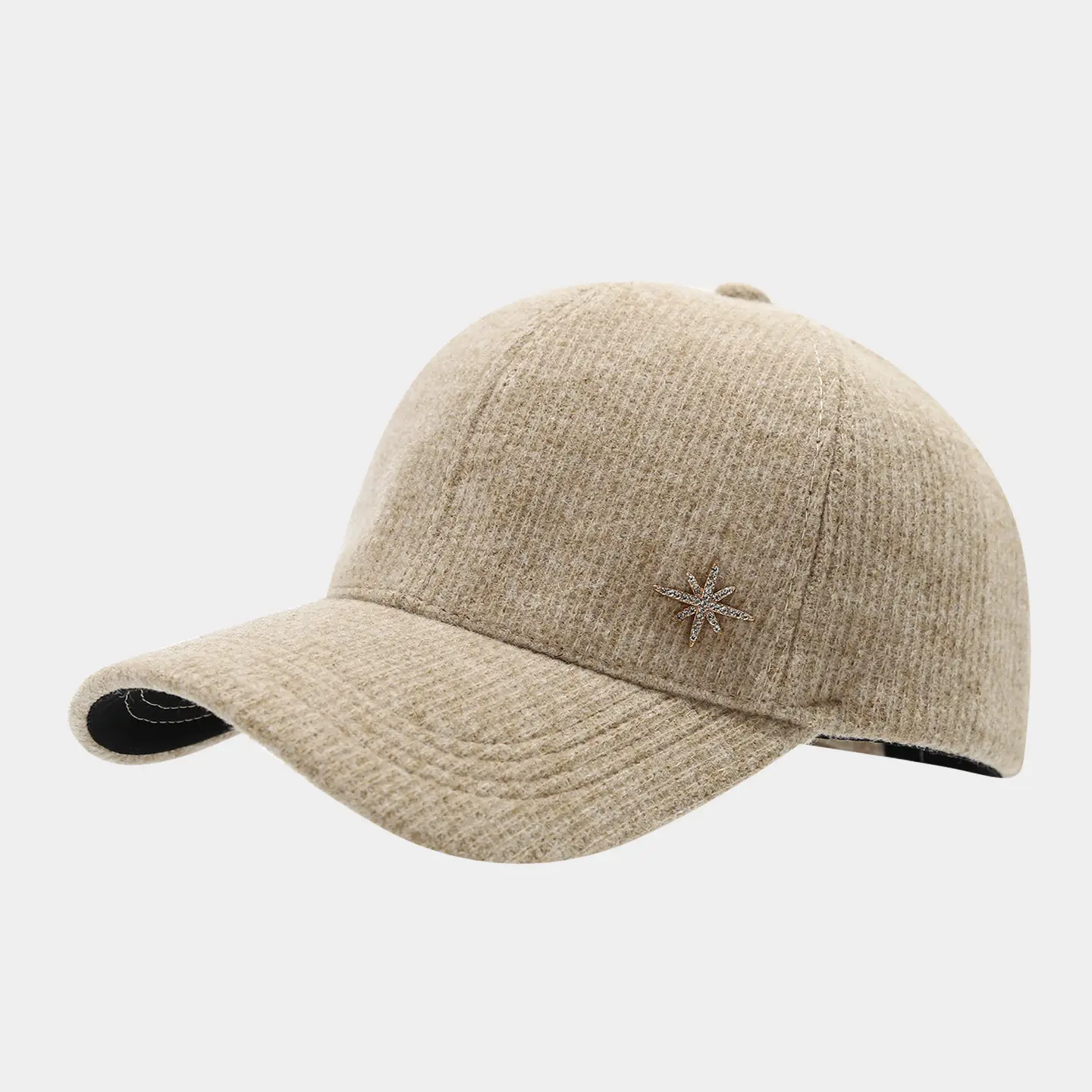 Women's Beige Knit Baseball Cap Autumn Winter Warm Casual - Image 3