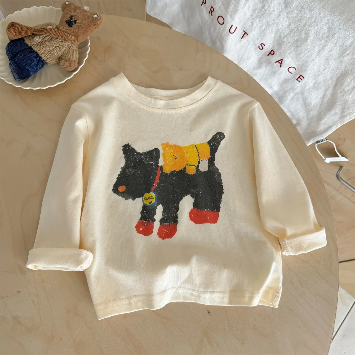 Ningli Boys Cartoon Bee Print Long Sleeve T-Shirt Cream — feature 17