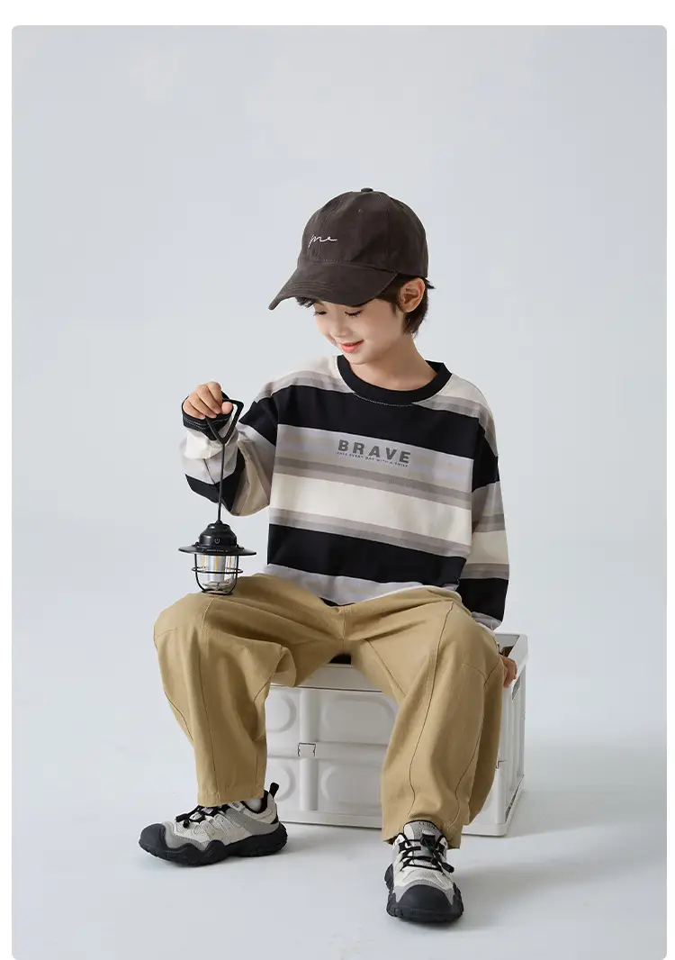 Haima Boys Striped Cotton T-Shirt 2026 Spring Outfit — feature 11