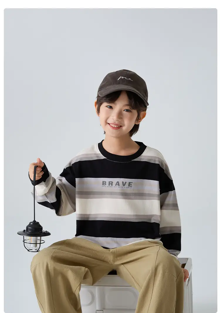 Haima Boys Striped Cotton T-Shirt 2026 Spring Outfit — feature 12