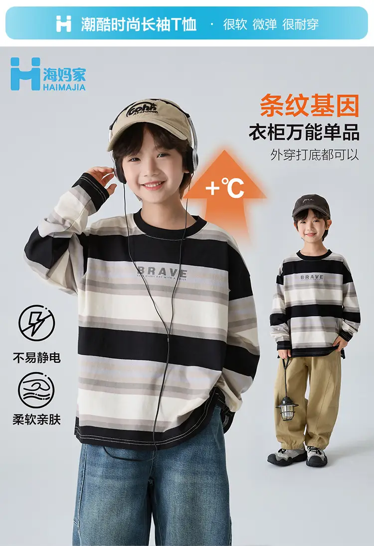 Haima Boys Striped Cotton T-Shirt 2026 Spring Outfit — feature 2