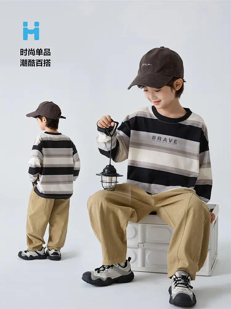 Haima Boys Striped Cotton T-Shirt 2026 Spring Outfit — feature 7