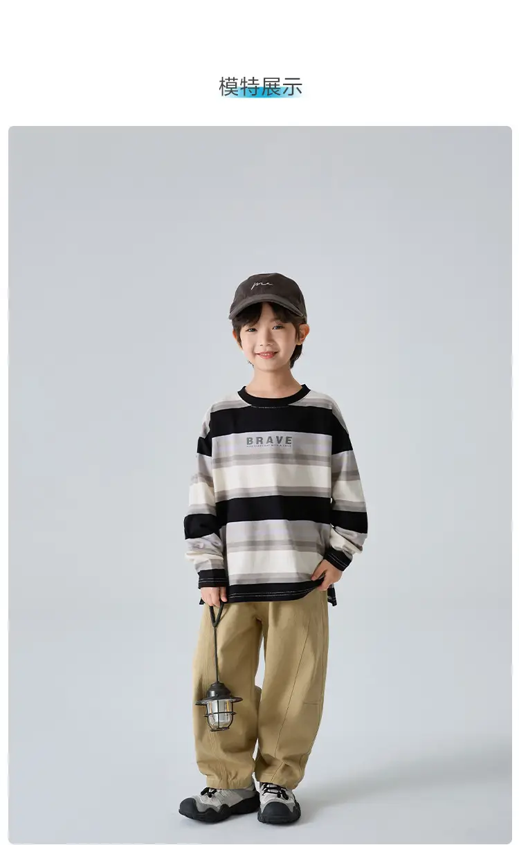 Haima Boys Striped Cotton T-Shirt 2026 Spring Outfit — feature 8