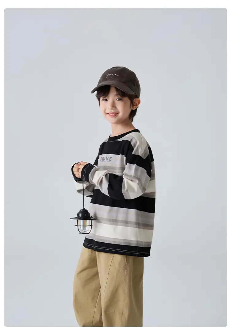 Haima Boys Striped Cotton T-Shirt 2026 Spring Outfit — feature 9