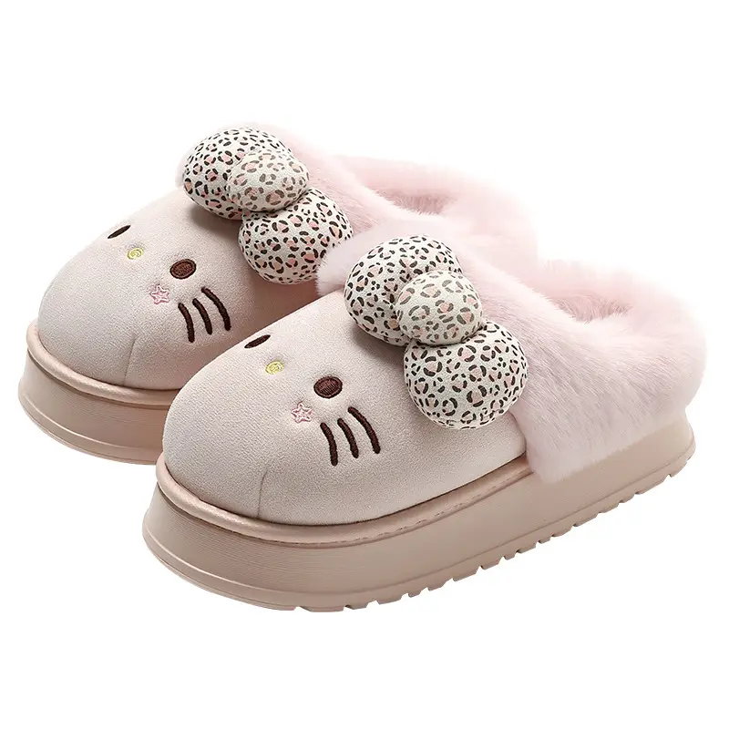 Thick-Soled Cartoon Cotton Slippers for Women in Winter, Plush, Warm, Cute Bow-Knot Ladies Indoor Home Furry Slippers for Winter - Image 16