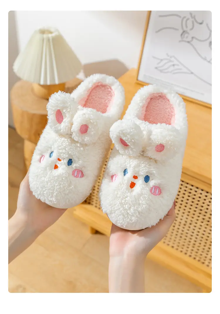 Rabbit Cotton Slippers for Women, Cute Fleece-Lined Winter Outer Wear Home Furry Shoes 2025 New Plush Cotton Slippers for Girls — feature 10