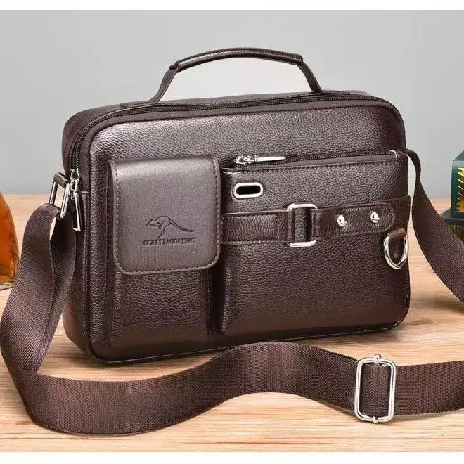 Men's Brown Leather Shoulder Bag with Crossbody Strap - Image 6
