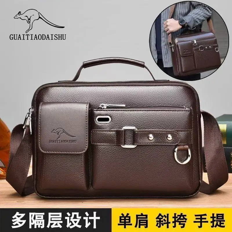 Men's Brown Leather Shoulder Bag with Crossbody Strap — feature 1