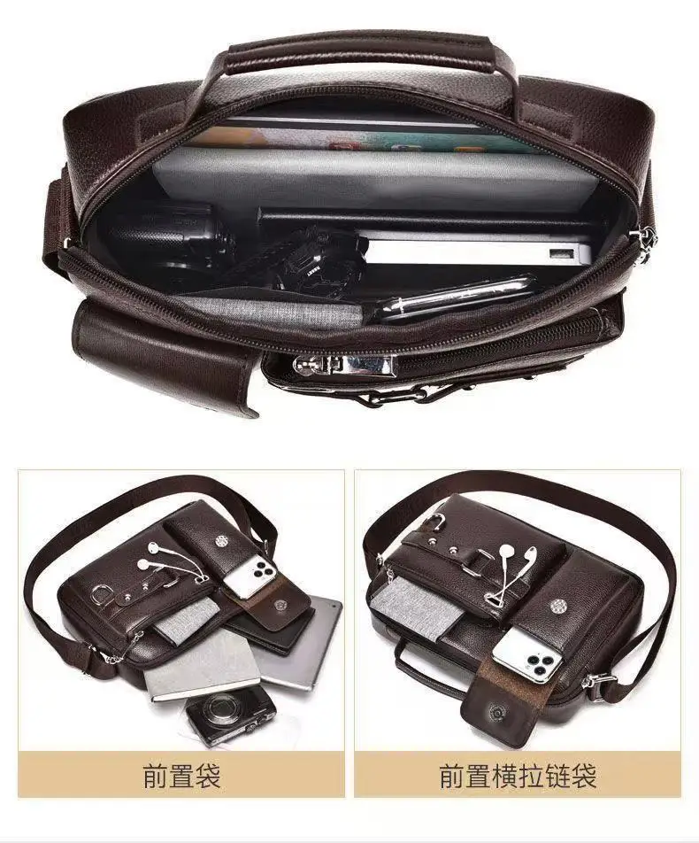 Men's Brown Leather Shoulder Bag with Crossbody Strap — feature 16