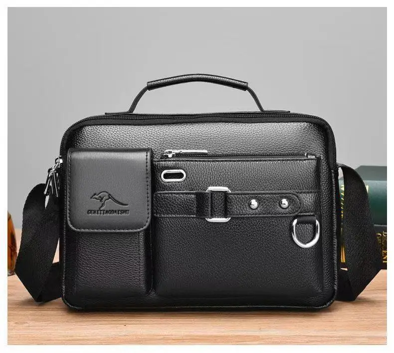Men's Brown Leather Shoulder Bag with Crossbody Strap — feature 18