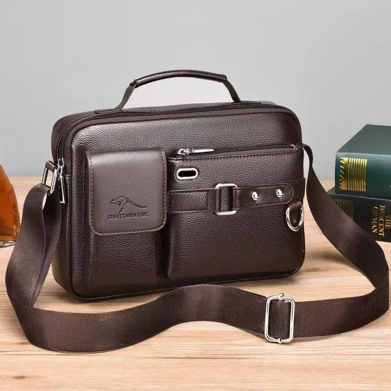 Men's Brown Leather Shoulder Bag with Crossbody Strap — feature 20