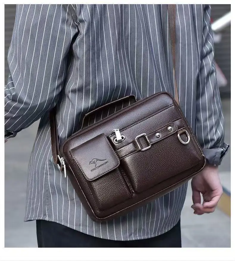 Men's Brown Leather Shoulder Bag with Crossbody Strap — feature 21