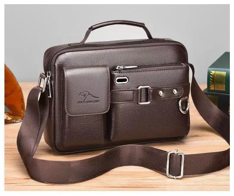 Men's Brown Leather Shoulder Bag with Crossbody Strap — feature 26
