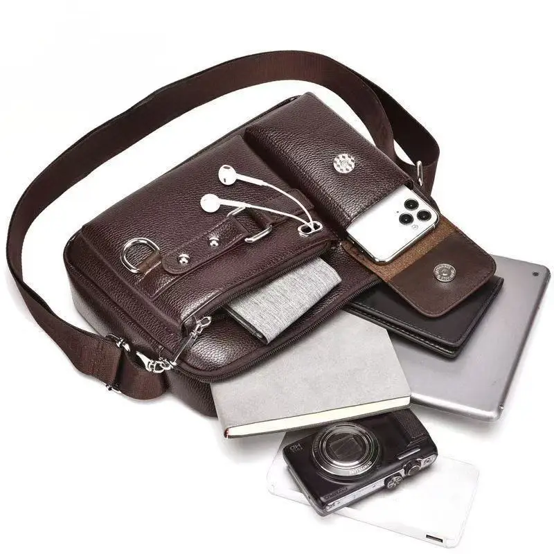 Men's Brown Leather Shoulder Bag with Crossbody Strap — feature 28