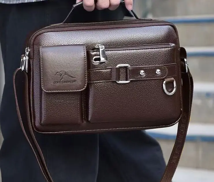 Men's Brown Leather Shoulder Bag with Crossbody Strap — feature 35