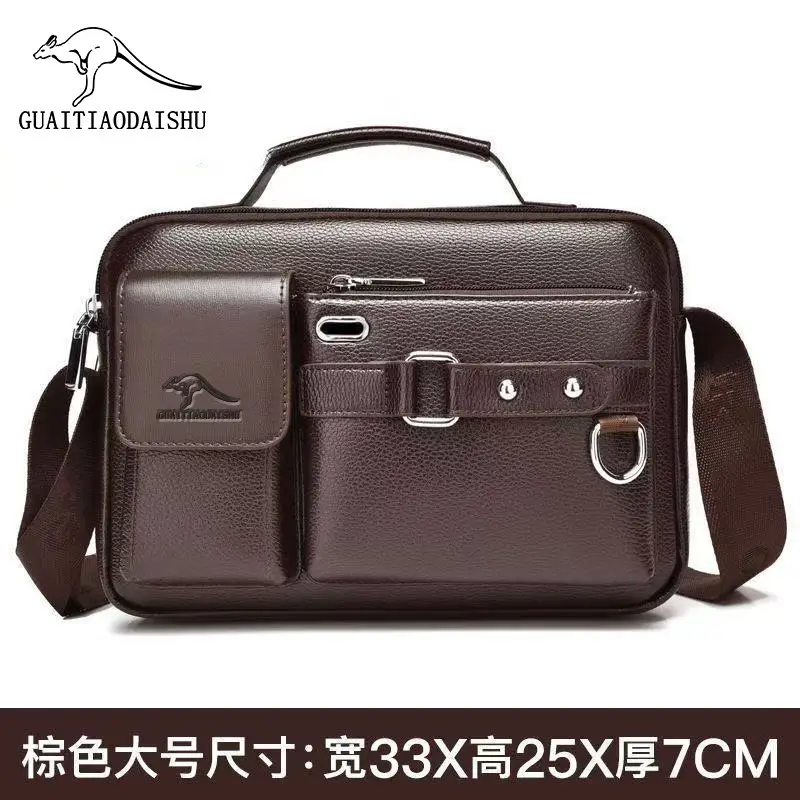Men's Brown Leather Shoulder Bag with Crossbody Strap — feature 5