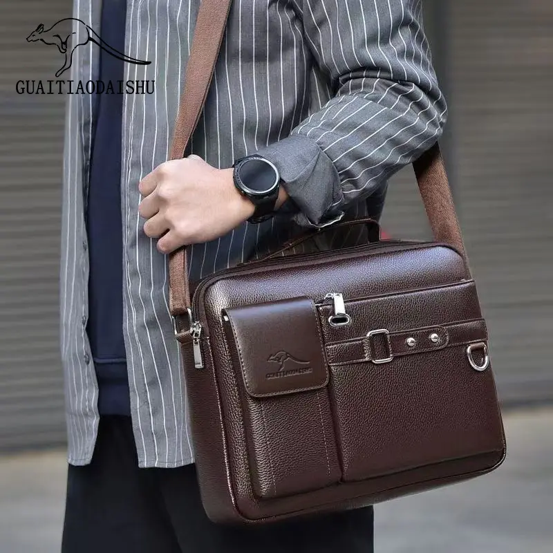 Men's Brown Leather Shoulder Bag with Crossbody Strap — feature 8