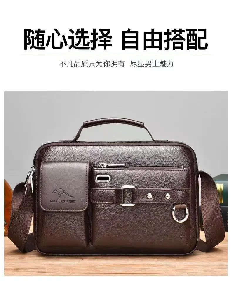 Men's Brown Leather Shoulder Bag with Crossbody Strap — feature 9