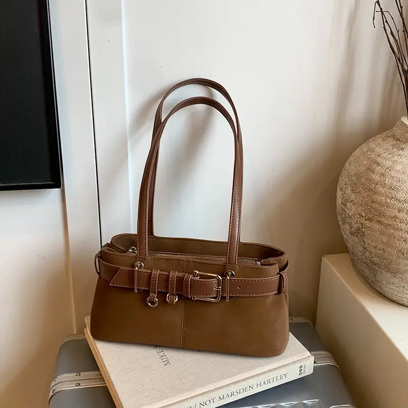 Korean Style Brown Leather Shoulder Bag for Women - Image 2