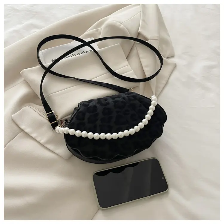 Women's Pearl Chain Shell Bag Brown Crossbody Shoulder — feature 19