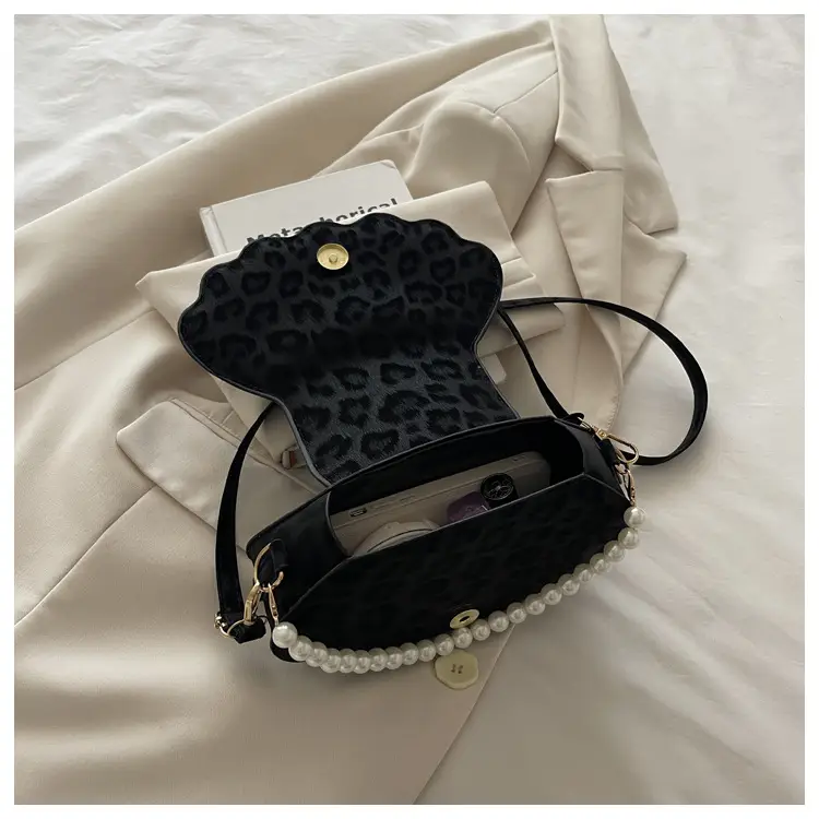 Women's Pearl Chain Shell Bag Brown Crossbody Shoulder — feature 21