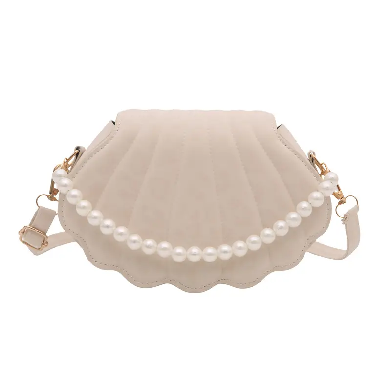 Women's Pearl Chain Shell Bag Brown Crossbody Shoulder - Image 2