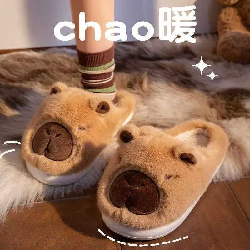 Kapibala Cotton Slippers for Women, Home Cotton Slippers for Women, Fleece-Lined Cotton Slippers for Men, Warm Shoes, Confinement Shoes, Women's Toe-Toe Slippers