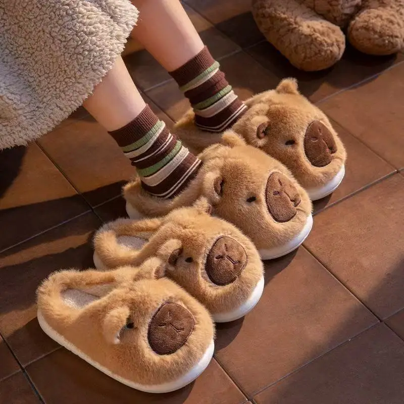 Kapibala Cotton Slippers for Women, Home Cotton Slippers for Women, Fleece-Lined Cotton Slippers for Men, Warm Shoes, Confinement Shoes, Women's Toe-Toe Slippers