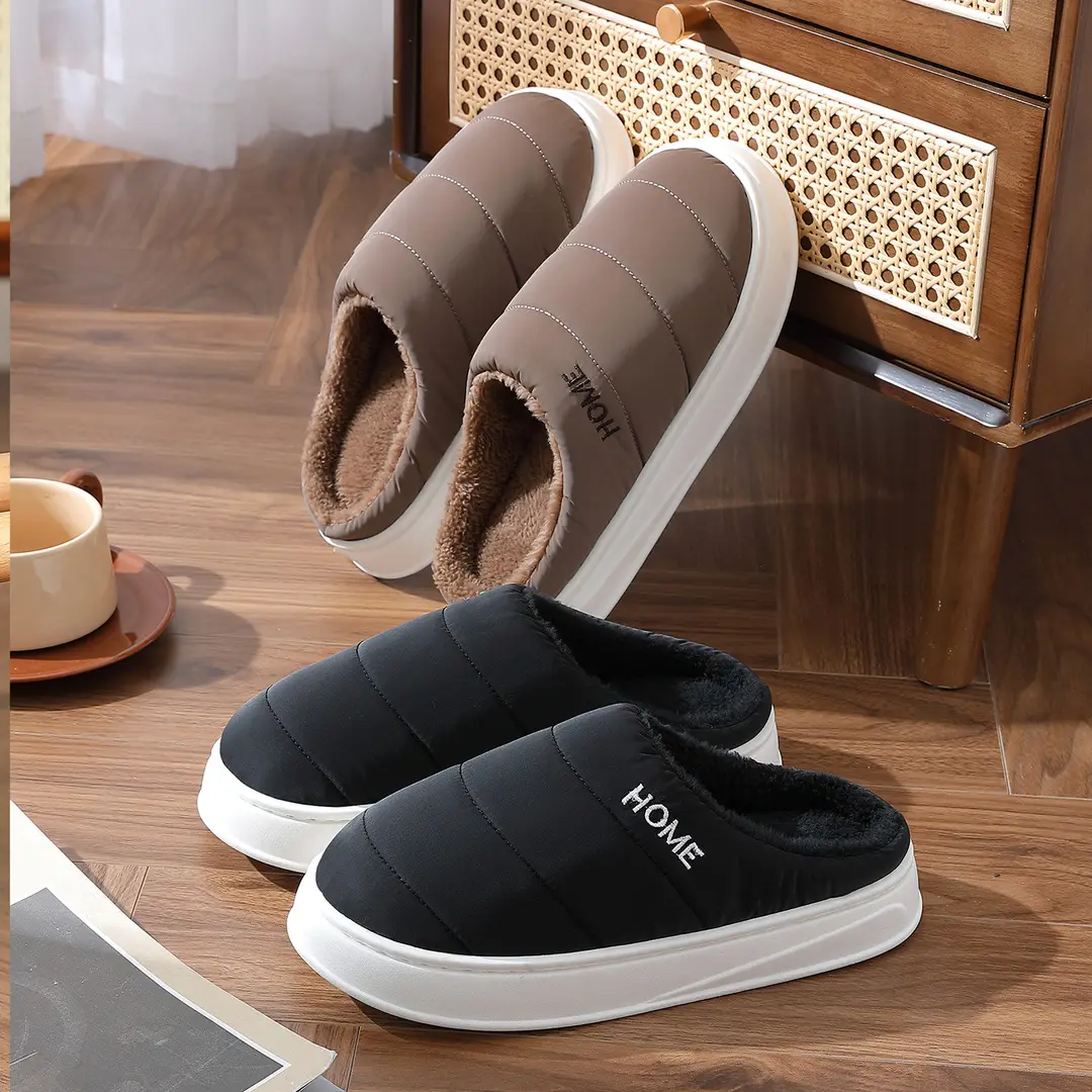 Large Size Men's Cotton Slippers for Autumn and Winter, Waterproof, Home Use, Indoor Warmth, Thickened, Non-Slip, Cotton Slippers for Outdoor Wear - Image 4