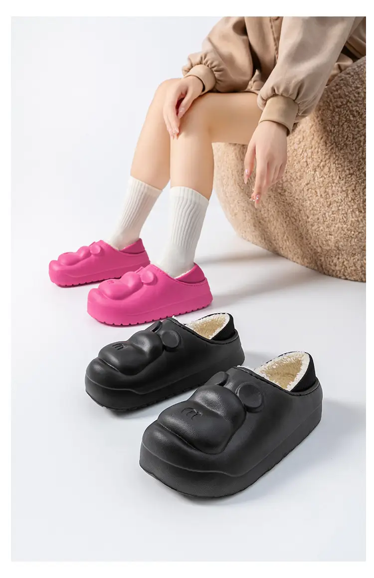 Women Waterproof Cotton Slippers Black Thick Warm Indoor Home Fleece Lined — feature 13