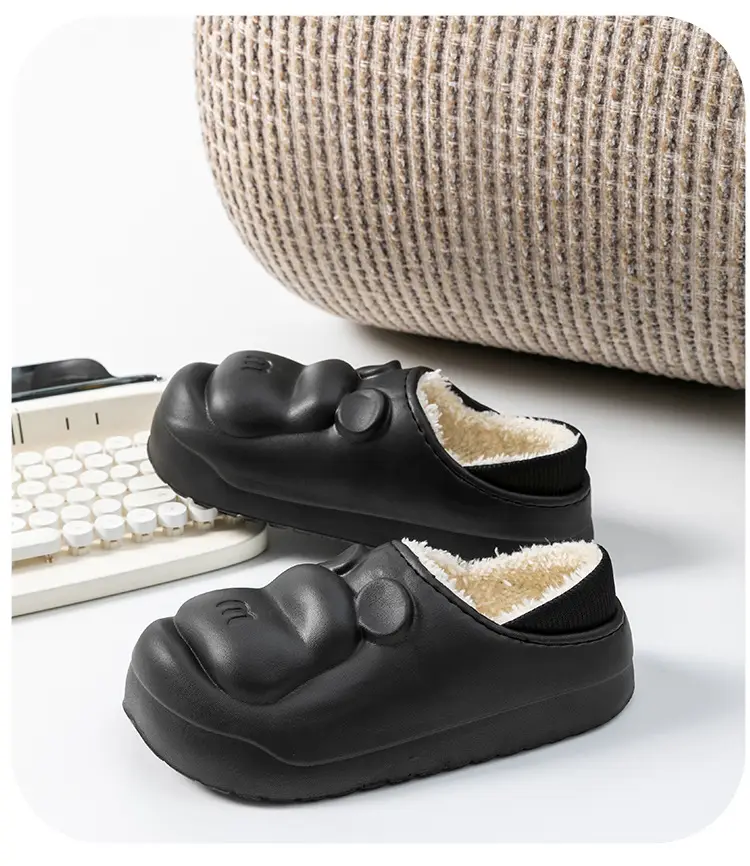 Women Waterproof Cotton Slippers Black Thick Warm Indoor Home Fleece Lined — feature 18