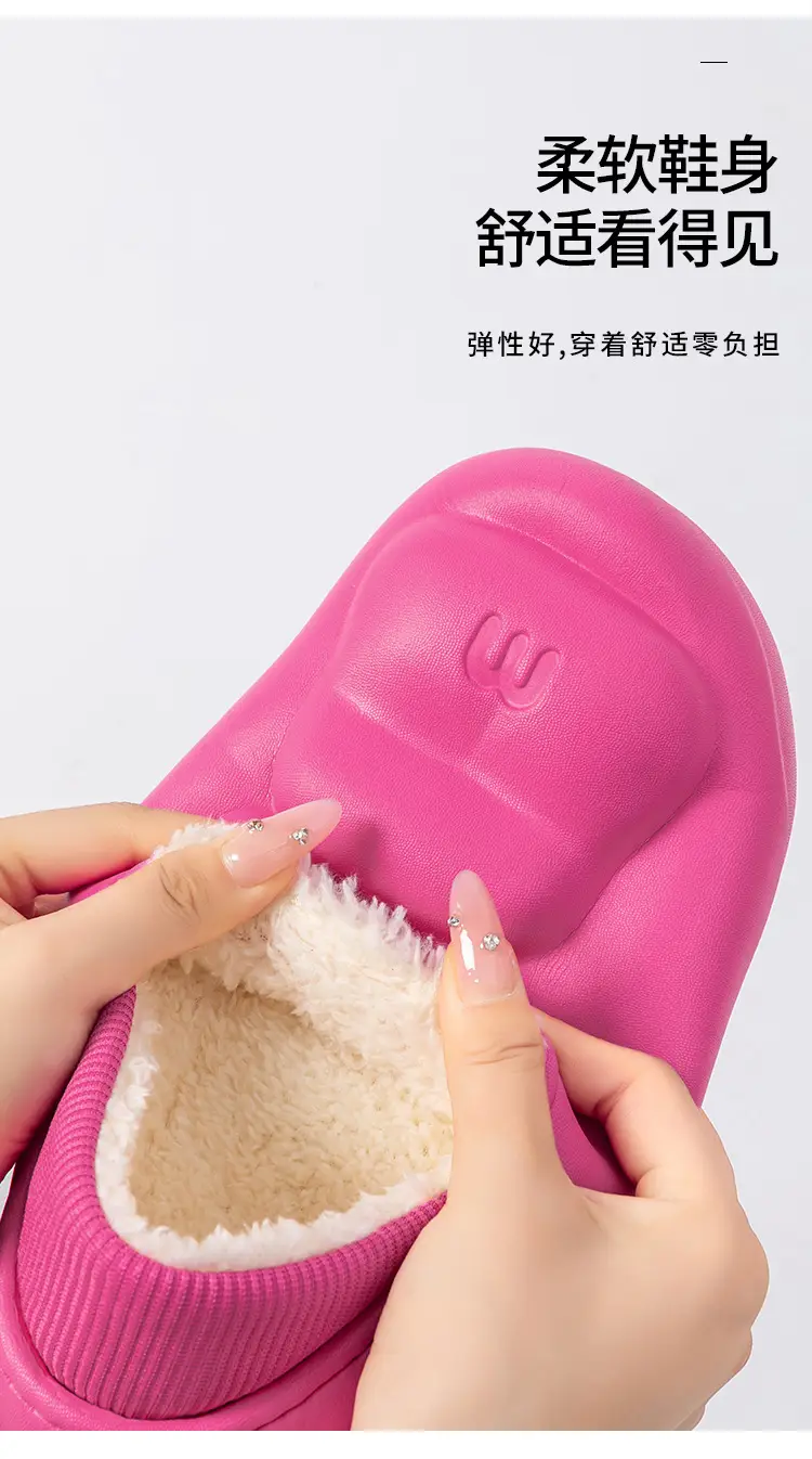 Women Waterproof Cotton Slippers Black Thick Warm Indoor Home Fleece Lined — feature 4