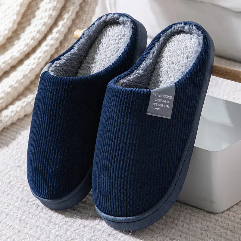 Blue Cotton Slippers for Men Women Indoor Warm Winter - Image 3