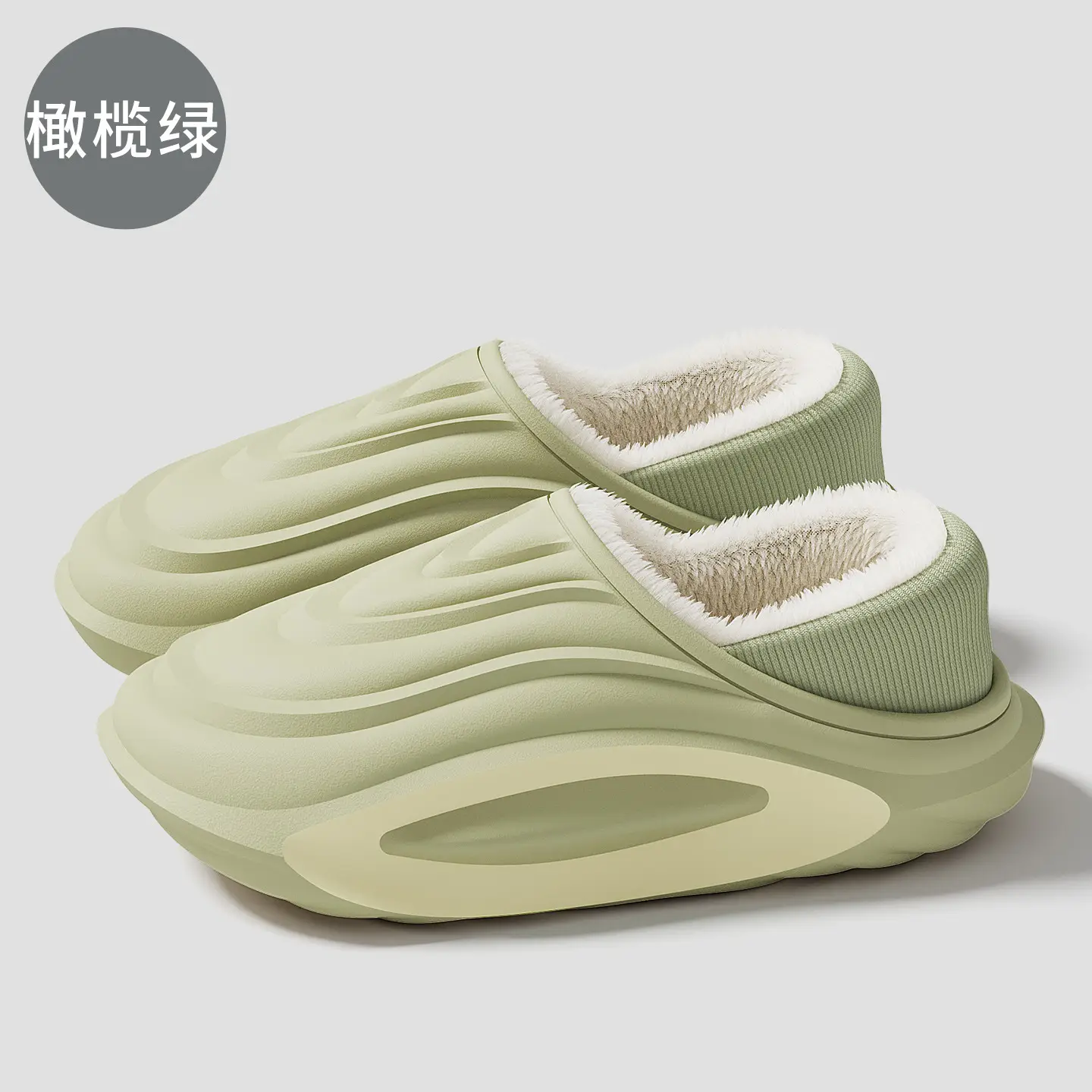 Green Waterproof Cotton Slippers for Men Winter Warm Non-Slip - Image 3