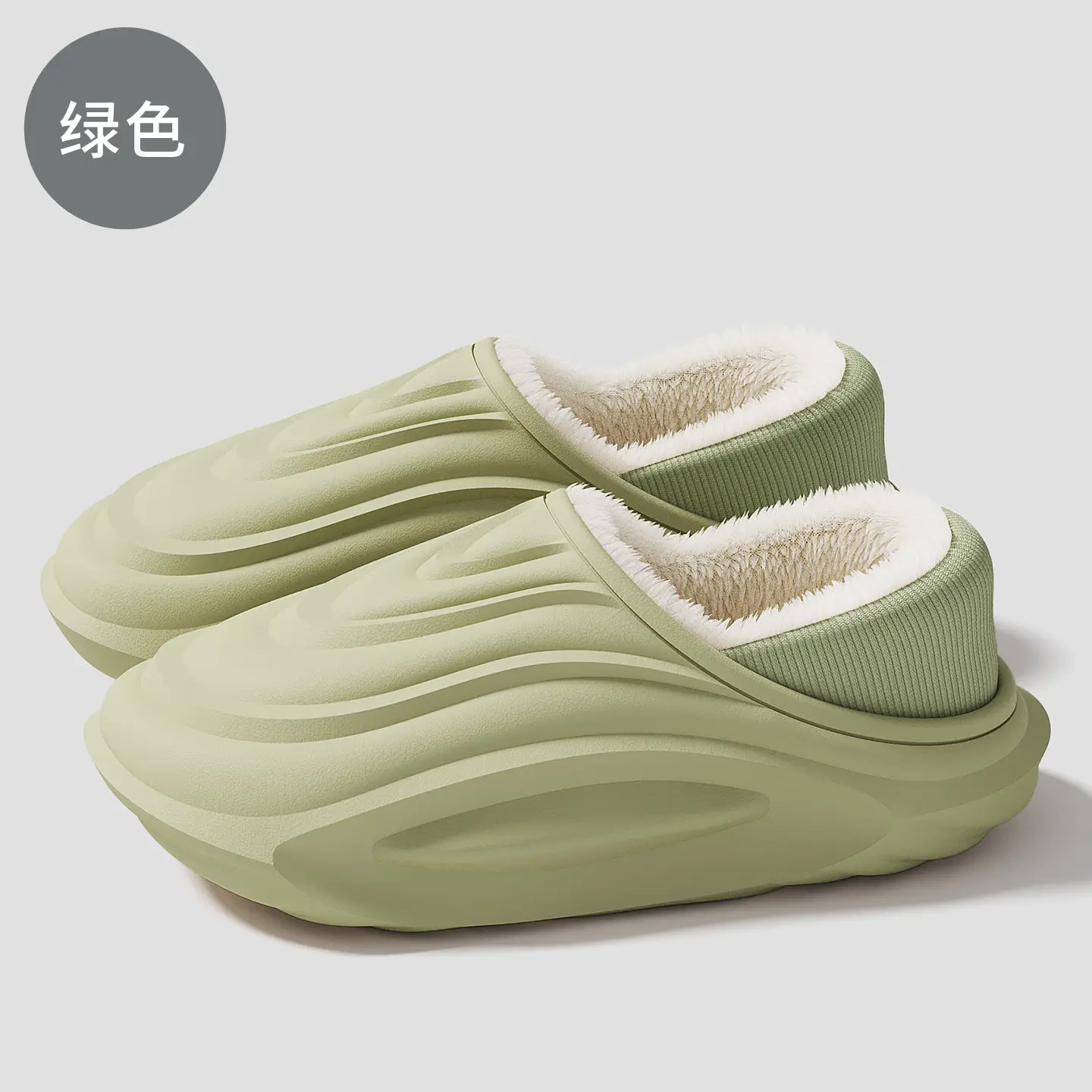 Green Waterproof Cotton Slippers for Men Winter Warm Non-Slip - Image 5