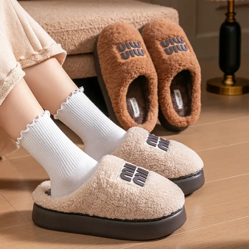 Cotton Slippers for Women in Autumn and Winter Home Indoor Furry Slippers Warm Thickeneded Soft Sole Non-Slip Thick Sole Couple Plush Slippers - Image 19