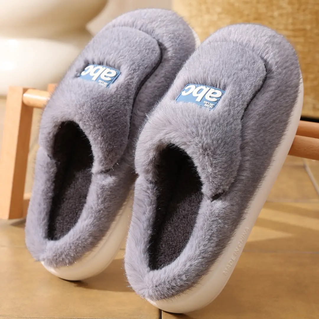 Cotton Slippers for Women in Autumn and Winter Home Indoor Furry Slippers Warm Thickeneded Soft Sole Non-Slip Thick Sole Couple Plush Slippers - Image 8