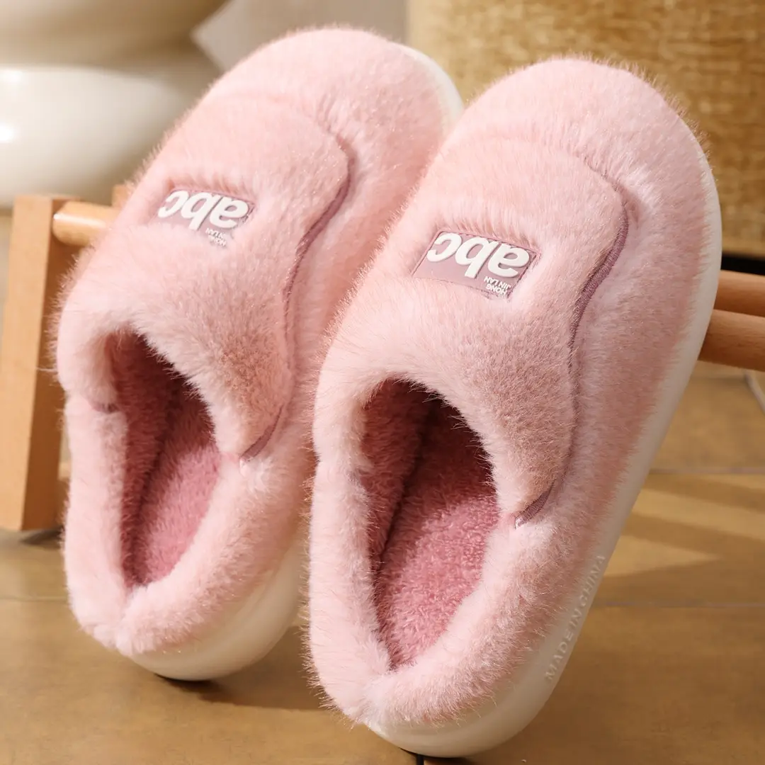 Cotton Slippers for Women in Autumn and Winter Home Indoor Furry Slippers Warm Thickeneded Soft Sole Non-Slip Thick Sole Couple Plush Slippers - Image 6