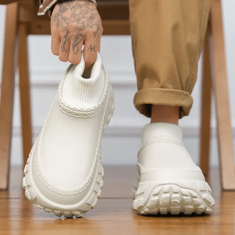 Winter Cotton Slip-On Slippers with Thick Beige Sole - Image 6